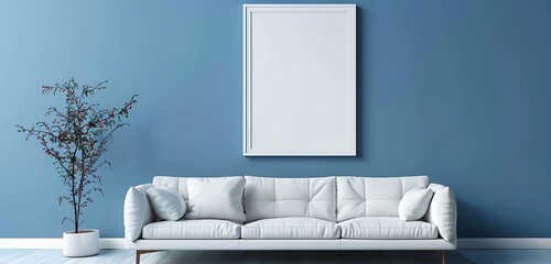 The sleek interior room is adorned with white tiles and a stylish frame on the back wall. A colorful sofa with vibrant cushions adds a pop of color, complemented by a bright ceiling and a potted plant