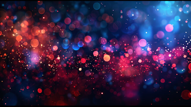 Colorful red and blue bokeh lights form a lively and enchanting abstract backdrop