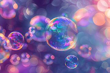 Iridescent Bubbles on the Background.