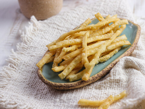 Stik keju or cheese stick crackers made from flour,cheese and egg