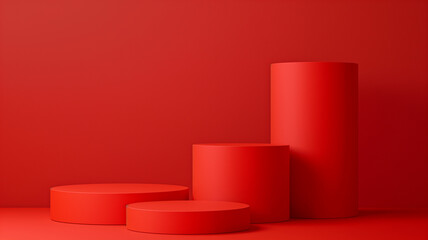 Sets Composition of steps realistic Minimal background. simple podium  red color background environment with copy space for product presentation. 3d rendering illustration.