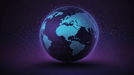 Fototapeta premium Digital Earth Globe on Black Background: Tech Global World Concept
