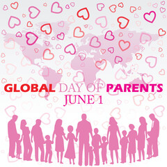 GLOBAL DAY OF PARENTS JUNE 1, vector illustration with English typography, public awareness poster, banner, background, and fully editable EPS file.