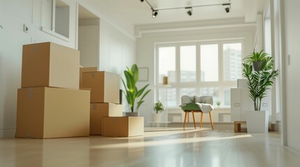Cardboard Boxes in Modern Apartment. Generative ai.