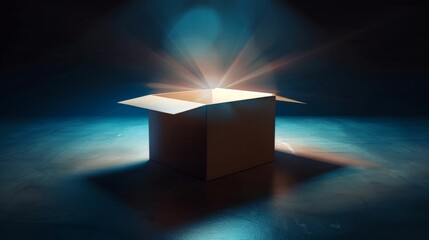 Glowing Light Emanating from Open Box. Generative ai.