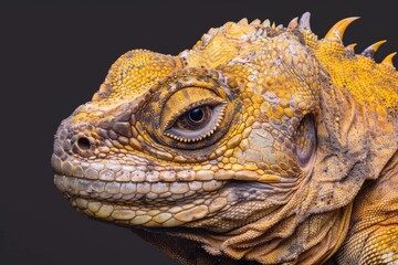 Fototapeta premium Close-up of Chameleon lizard's intricate skin patterns against a black background - reptile studies - zoology - wildlife art
