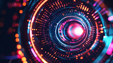 Obraz premium Vivid neon lights creating a dynamic tech tunnel effect