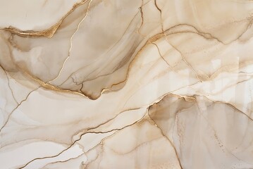 Beige marble background with golden lines, abstract fluid art painting in alcohol ink technique, elegant and luxurious wallpaper design for interior decoration.