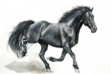 Horse. Intricate watercolor depiction. Set against a white canvas. Creative conceptual representation of equine grace. Abstract brushwork blended with elements of realistic detail.