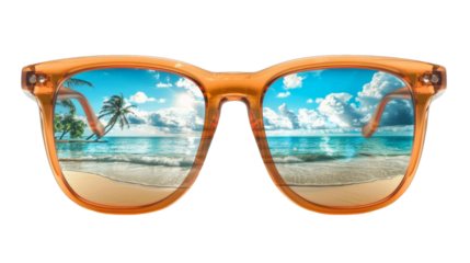 Tropical Beach View Through Stylish Sunglasses