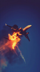 Airplane On Fire In Mid-Air Flight During Daytime