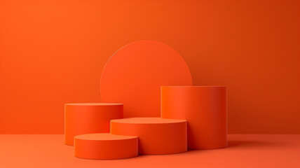 Sets Composition of steps realistic Minimal background. simple podium  Orange color background environment with copy space for product presentation. 3d rendering illustration.