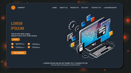 Modern trendy landing page vector design template. Computer technology concept
