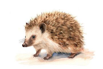 Obraz premium Hedgehog. Watercolor illustration style. Isolated on a white background. Creative conceptual wildlife animal art. Abstract brush strokes with a touch of realism.