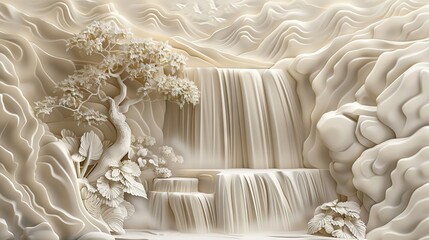 Beautiful landscapes 3d relief wallpaper. Mural wallpaper. Wall art. AI generated illustration