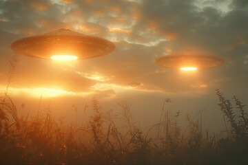 Two UFOs Hovering Over Field