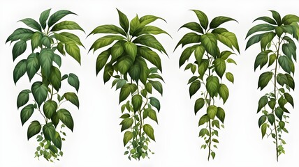 set-of-tropical-creeper-plants-in-a-row-on-transparent-background