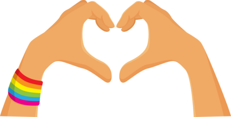 Both hands make a heart shape rainbow wristband illustration design