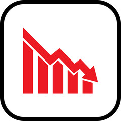 Decreasing graph icon in flat. Arrow going down sign symbol vector for apps or web Market crash concept decrease icon or logo isolated on transparent background. economy Chart concept.