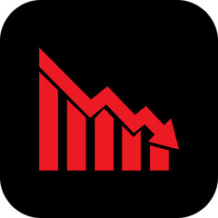 Decreasing graph icon in flat. Arrow going down sign symbol vector for apps or web Market crash concept decrease icon or logo isolated on transparent background. economy Chart concept.