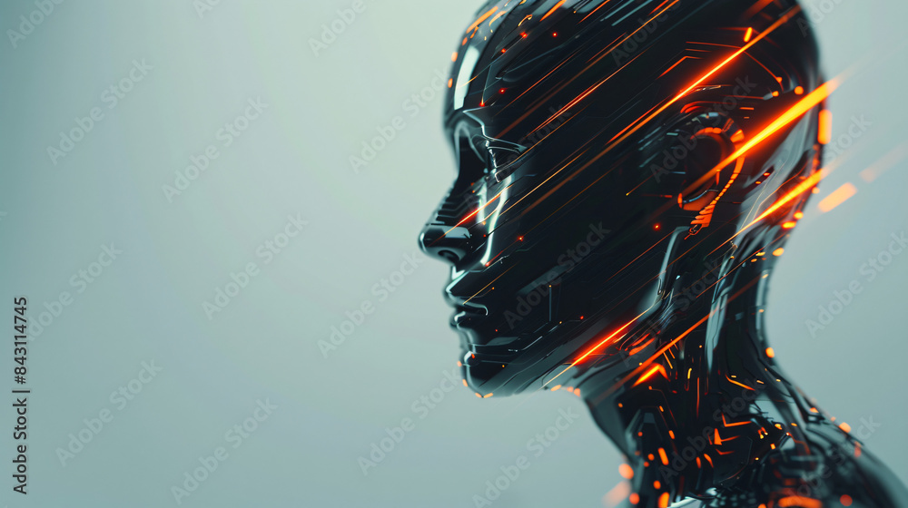 Leinwandbilder digital illustration of a side view of an ai humanoid head with illuminated neural pathways