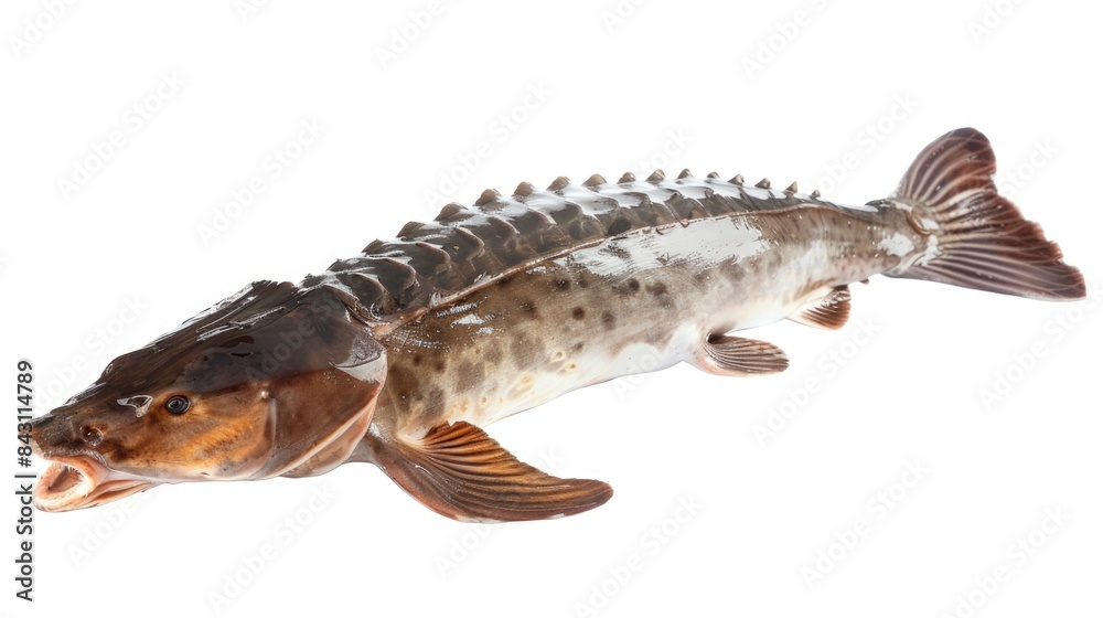Poster a single fish sitting on a white background, perfect for use in education or commercial settings whe
