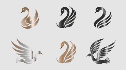 Fototapeta premium Four swan logos on a white background, ideal for corporate branding or marketing materials