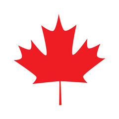 Red maple leaf. Canadian symbol. Canada Day.  Vector illustration. White isolated background.