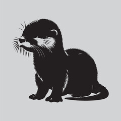 Baby cute otter silhouette vector art illustration 