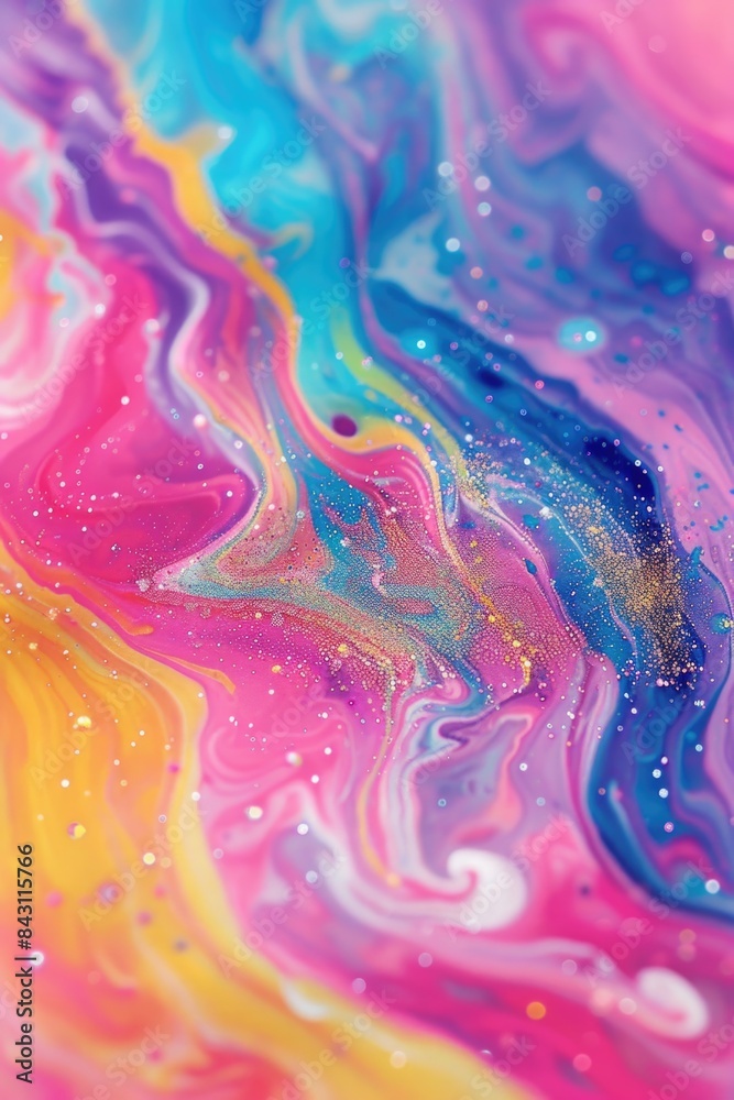 Poster a detailed view of a vibrant abstract art piece featuring swirling colors and textures