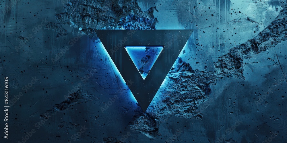 Poster A triangle-shaped object with a blue light emitting from its center