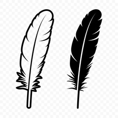 Obraz premium Vector Black and White Fluffy Feather Logo Icons. Silhouette Feather Set Closeup Isolated. Design Template of Flamingo, Angel, Bird Feather. Lightness and Freedom Concept