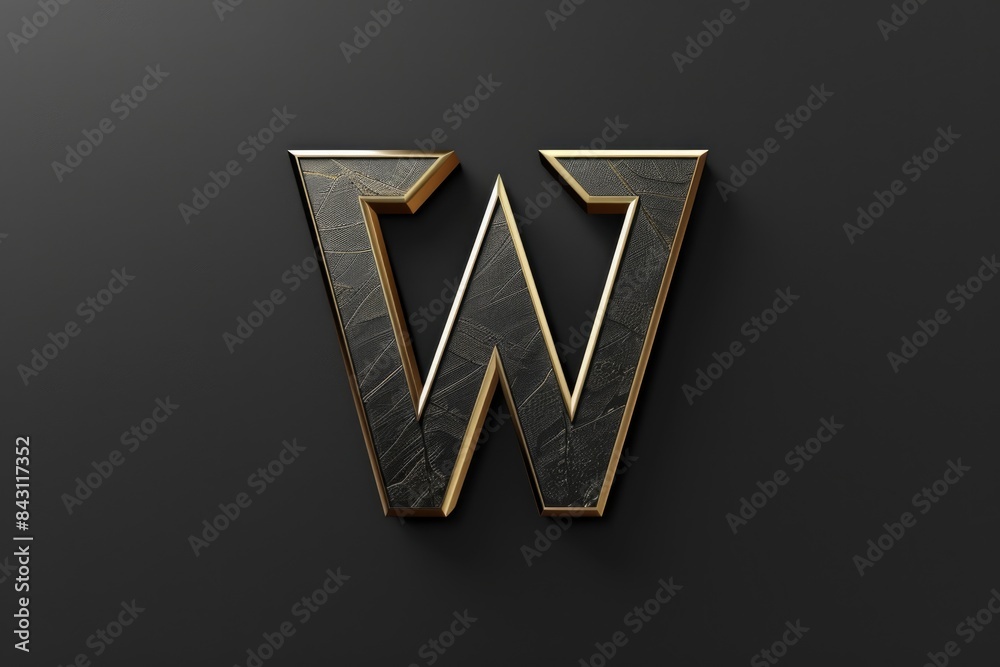 Poster A gold letter W on a black background, ideal for use in designs and graphics where a bold and elegant font is needed