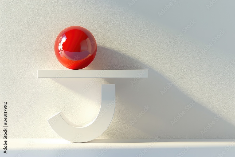 Poster a red ball sits atop a white shelf, ready for use or display