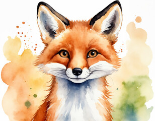 Obraz premium Portrait of a Happy Fox in Watercolor