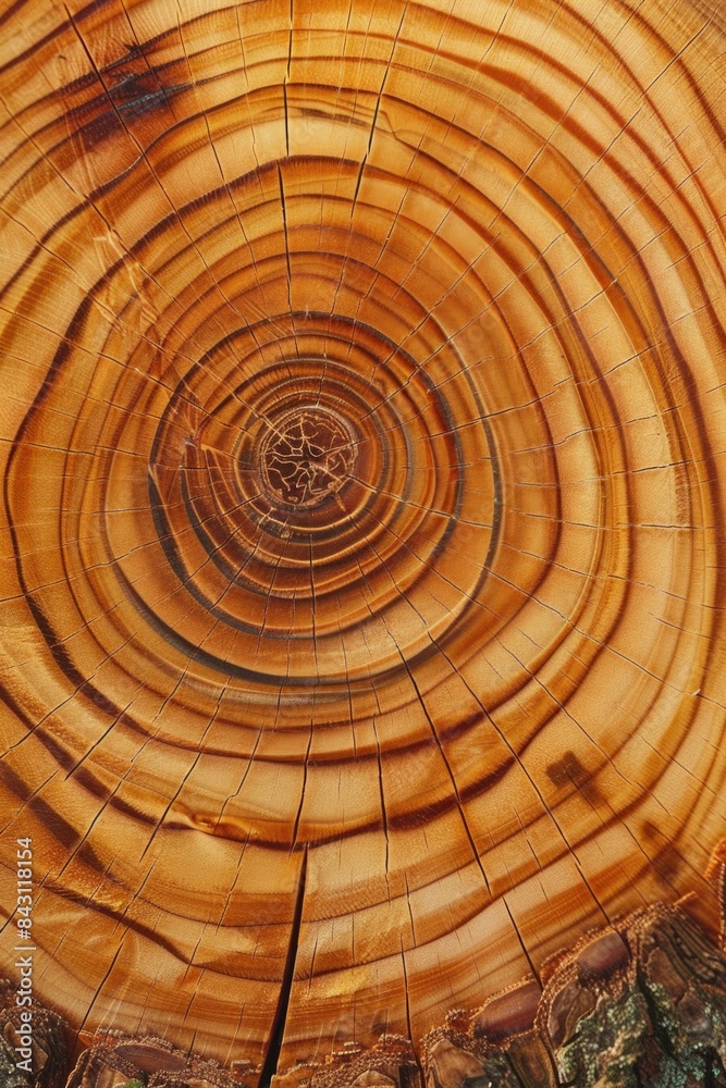 Poster Close-up view of a tree trunk with visible growth rings, ideal for illustrating environmental or nature-related concepts