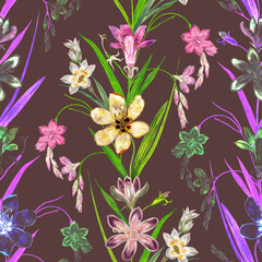 Nature Love Botanical Floral Seamless Repeat Patterns, Boho Floral Print, Digital Paper, Seamless Pattern clipart, Floral Rapport. Fashion Colors Floral Prints. 