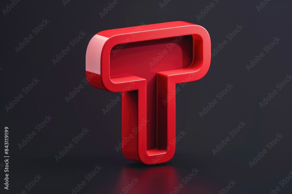 Poster a single red 't' shape sits on a dark, flat background