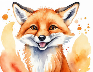 Obraz premium Watercolor Portrait of a Smiling Fox