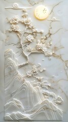 3d Chinese landscape Wallpaper Background golden art for digital printing wallpaper, mural, custom design wallpaper. AI generated illustration