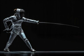 Naklejka premium A woman stands ready with her sword, prepared for a potential fight or duel
