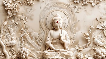 Naklejka premium 3d Hindu ancient religious buddha Wallpaper Background golden art for digital printing wallpaper, mural, custom design wallpaper. AI generated illustration