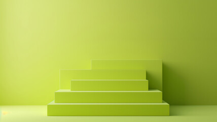 Sets Composition of steps realistic Minimal background. simple podium  Lime green color background environment with copy space for product presentation. 3d rendering illustration.