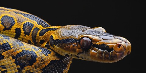 Fototapeta premium A close-up shot of a yellow and black snake's head, highlighting its texture and pattern
