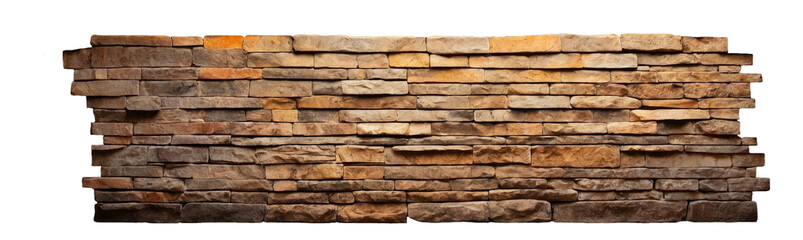 Old brown brick wall isolated on transparent and white background. PNG.