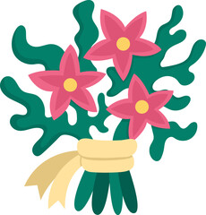 Vector bouquet with seaweeds and pink lilies. Beautiful marine flower illustration isolated on white background. Princess or mermaid blooming plant clipart with water lilies.