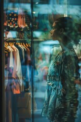 Obraz premium A person admiring products or displays outside a retail store