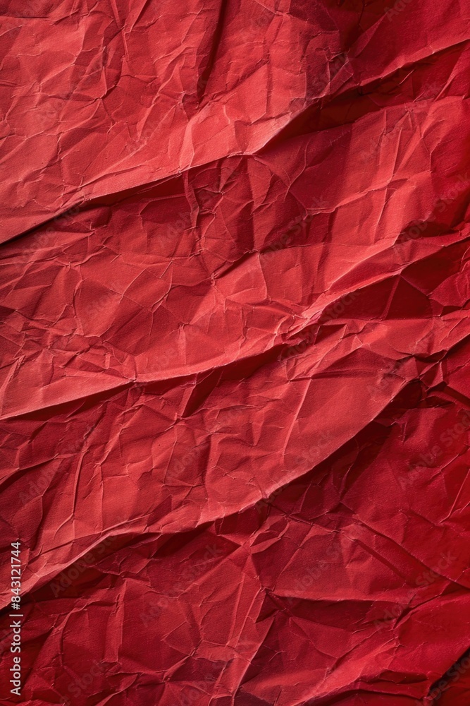 Poster a close-up shot of a small piece of red paper with rough edges and a torn corner