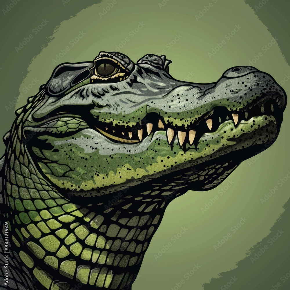 Poster a close-up image of a crocodile's head with its mouth open, ready to catch prey