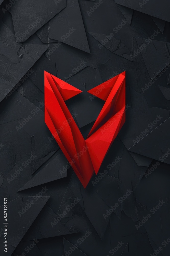 Poster A simple yet distinctive logo featuring a red 'V' shape on a black background, suitable for use in various contexts where a bold and eye-catching design is required